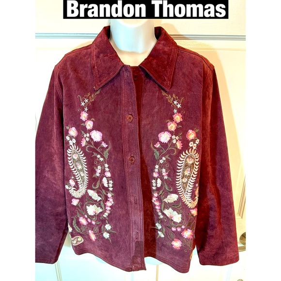 Brandon Thomas Jackets & Blazers - Brandon Thomas Maroon Suede Leather Embroidered Blazer Sz L